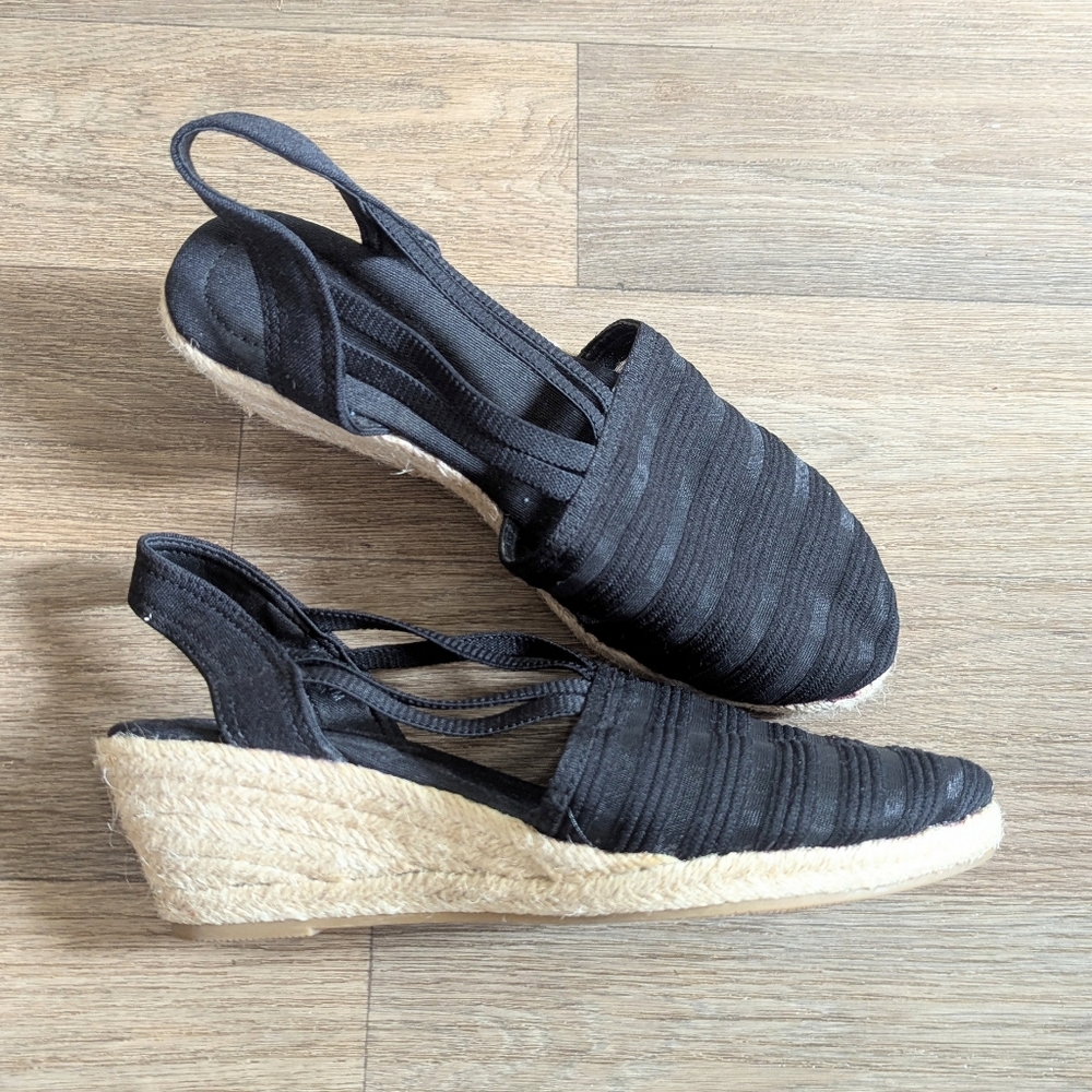 Julia Black Espadrille Wedge Sandals Women Size 7